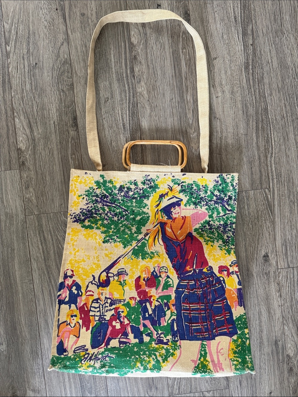 PGA TOUR Canvas Tote/Bag w/Bamboo handles and shoulder straps new